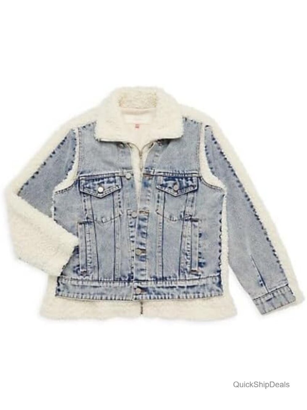 Girls Sherpa Lined Denim Trucker Jacket Full Sherpa Back Cold Weather